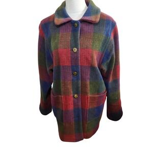 Avoca Barn Chore Jacket Women's US 12 Multicolor Plaid Chenille Woven Ireland